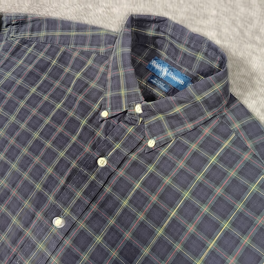 Vintage Polo Ralph Lauren Shirt Mens Medium Blue Green Yellow Plaid Blake Preppy